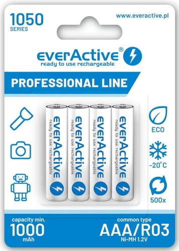 4x dobíjecí baterie everActive R03/AAA Ni-MH 1050 mAh